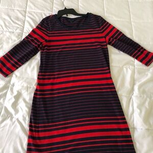 Tommy Hilfiger red and navy striped soft, packable cotton and jersey dress.